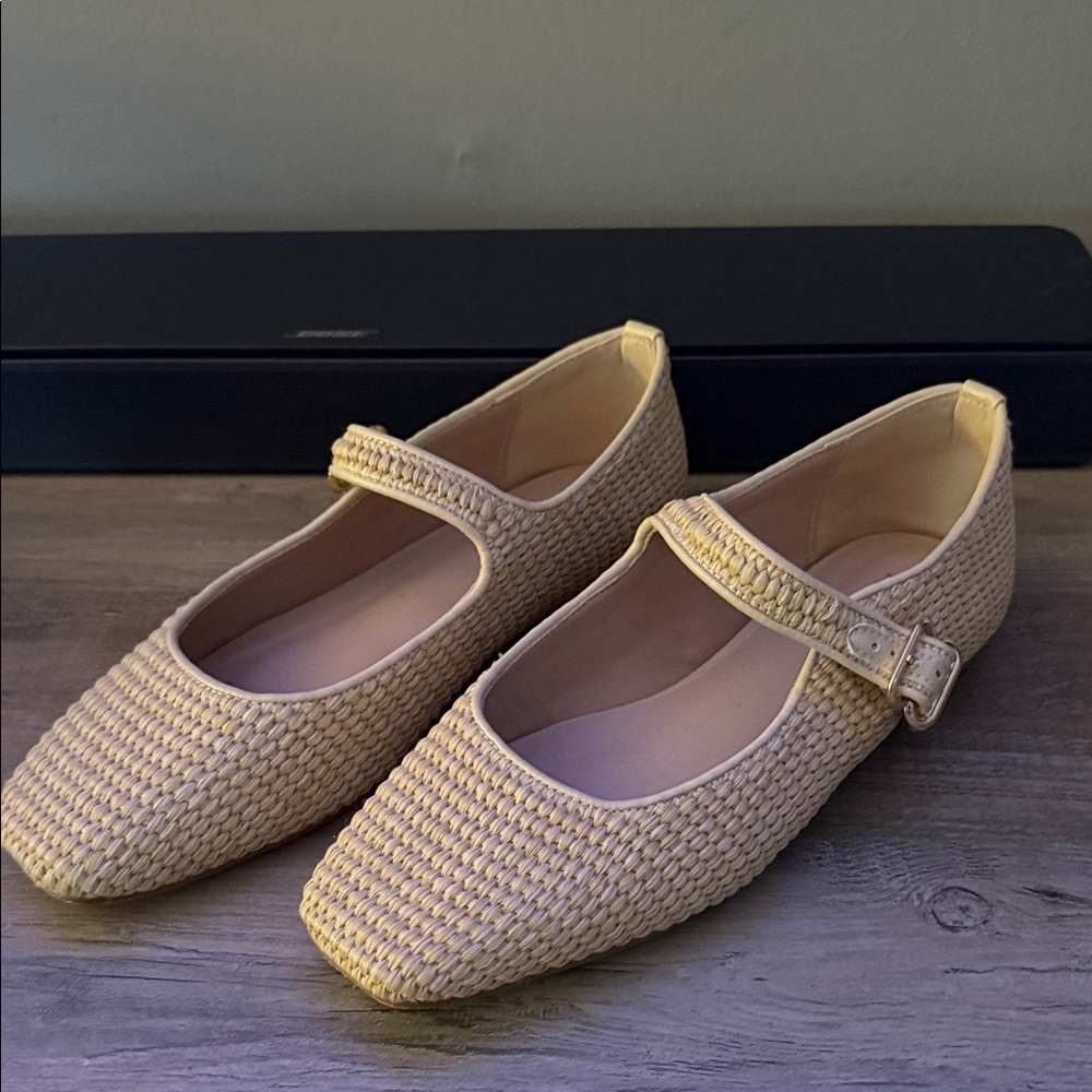New in Box Raffia Woven Mary Jane Flats